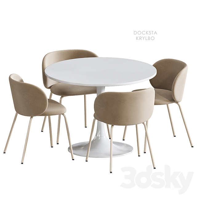 IKEA DOCKSTA KRYLBO table and chairs 3DS Max Model - thumbnail 2