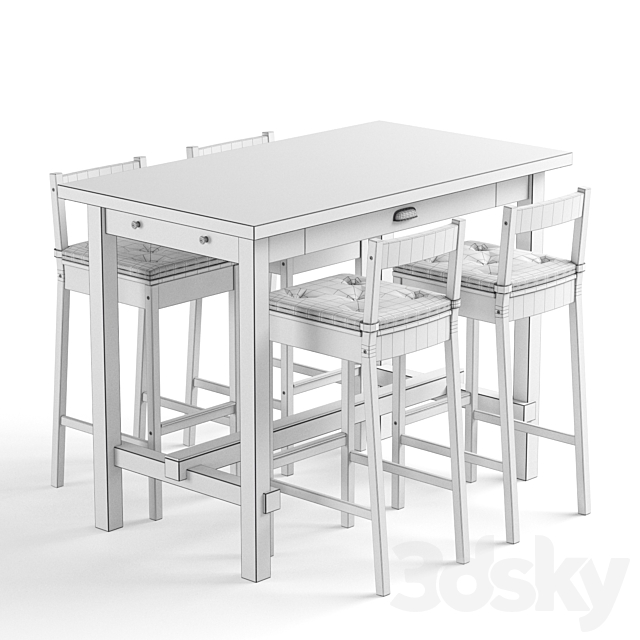 Ikea NORDVIKEN bar table and bar stool 3DS Max Model - thumbnail 2