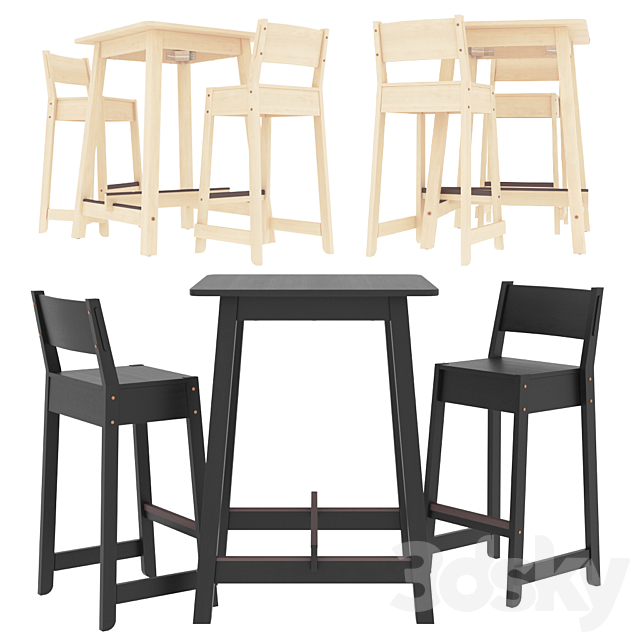 IKEA Norraker Bar table and 2 bar stools 3DSMax File - thumbnail 1