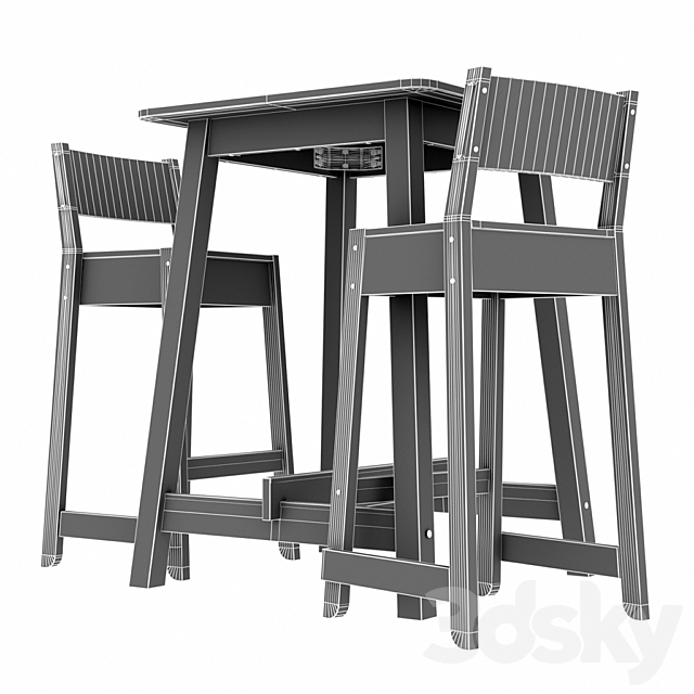 IKEA Norraker Bar table and 2 bar stools 3DSMax File - thumbnail 2