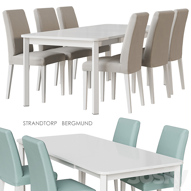 IKEA STRANDTORP \/ BERGMUND Table and chairs 3DS Max - thumbnail 1