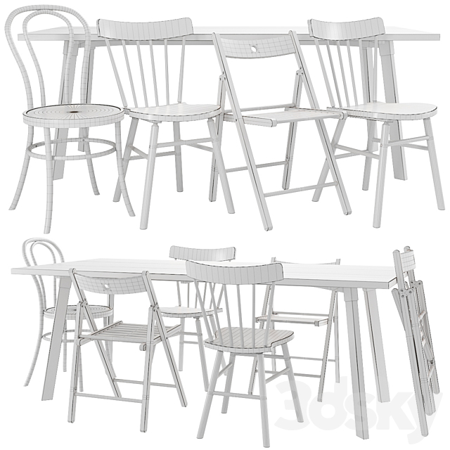 IKEA table and chair set 01 3DS Max Model - thumbnail 2