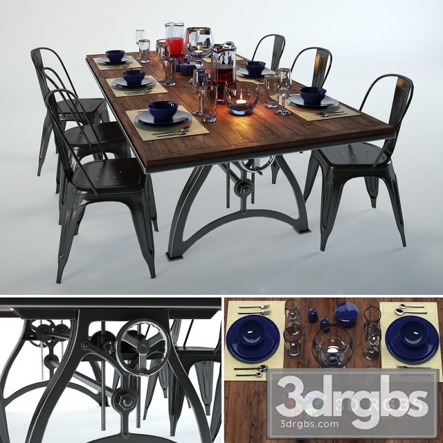 Industrial Dining Table and Chair 3dsmax Download - thumbnail 1