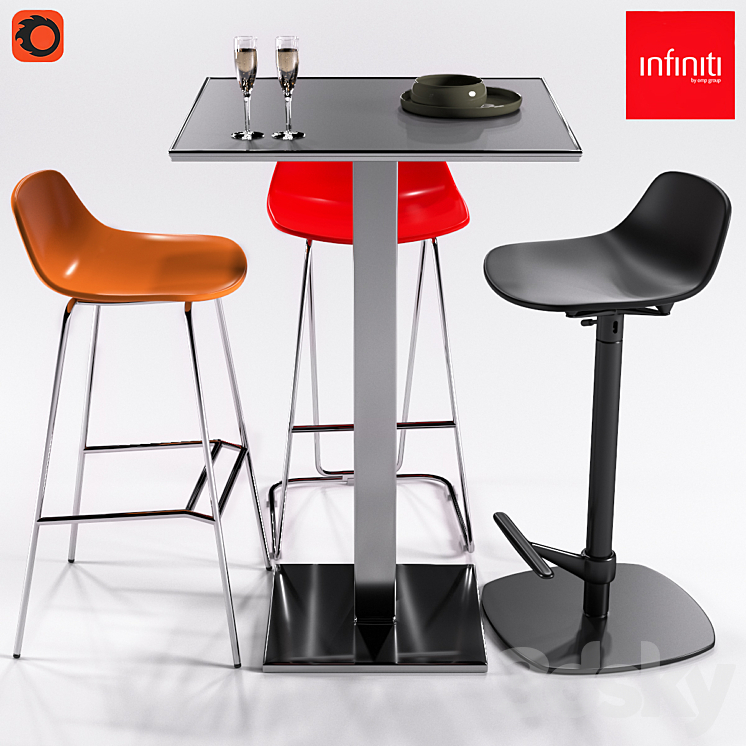 Infiniti Plano + 3 Stools Pure Loop Series 3DS Max - thumbnail 1