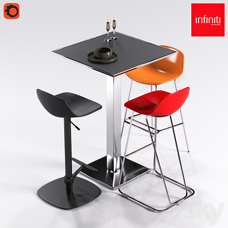 Infiniti Plano + 3 Stools Pure Loop Series 3DS Max - thumbnail 2