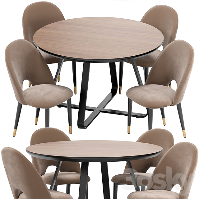 Iris dining chair and Toronto table 3DS Max Model - thumbnail 2