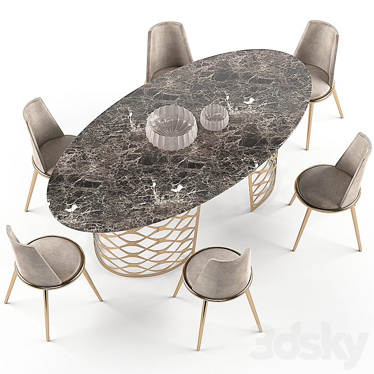 Isidoro table Aurora chair set 3DS Max - thumbnail 2