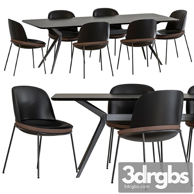 Jesse pierluigi dining table and germana chair leather black 2 3dsmax Download - thumbnail 1