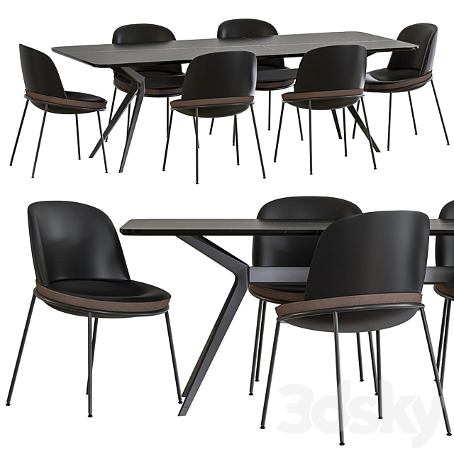 Jesse Pierluigi Dining Table and Germana Chair Leather Black 3DSMax File - thumbnail 1