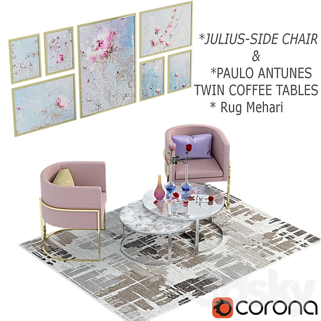 Julius chair and twin coffee tables 3ds Max - thumbnail 2