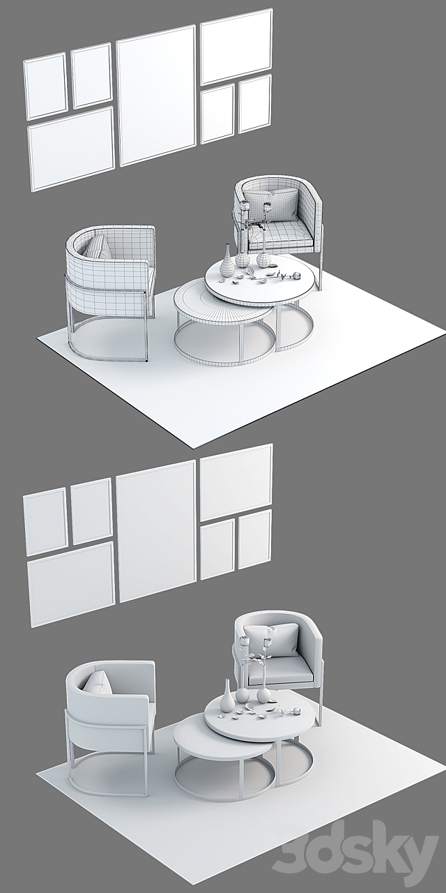 Julius chair and twin coffee tables 3ds Max - thumbnail 3