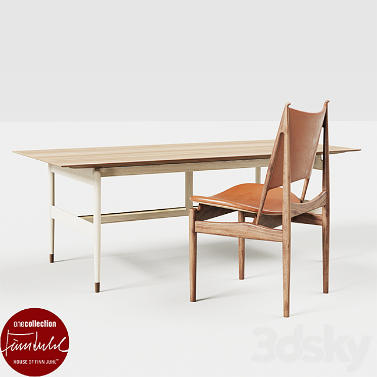 Kaufmann table and Egyptian chair bu Finn Juhl 3DS Max - thumbnail 1