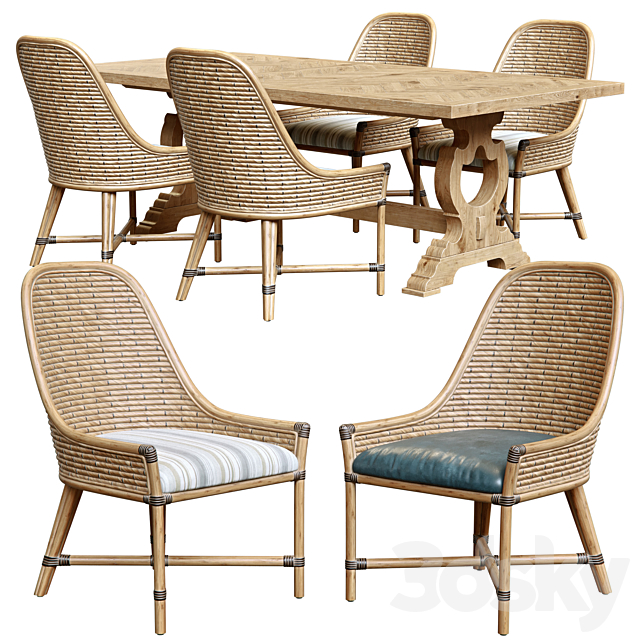 Keeling woven side chair and farmington rectangular dinning table 3DSMax File - thumbnail 1