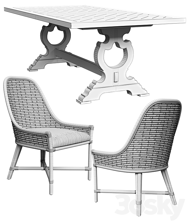 Keeling woven side chair and farmington rectangular dinning table 3DSMax File - thumbnail 3