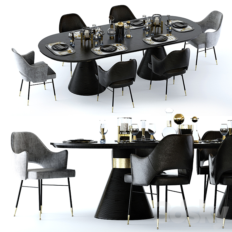 Kelly Wearstler Miramar Table and Rigby Chair 3DS Max - thumbnail 1