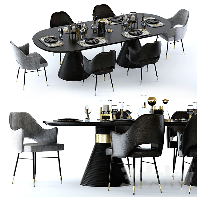 Kelly Wearstler Miramar Table and Rigby Chair 3DSMax File - thumbnail 1