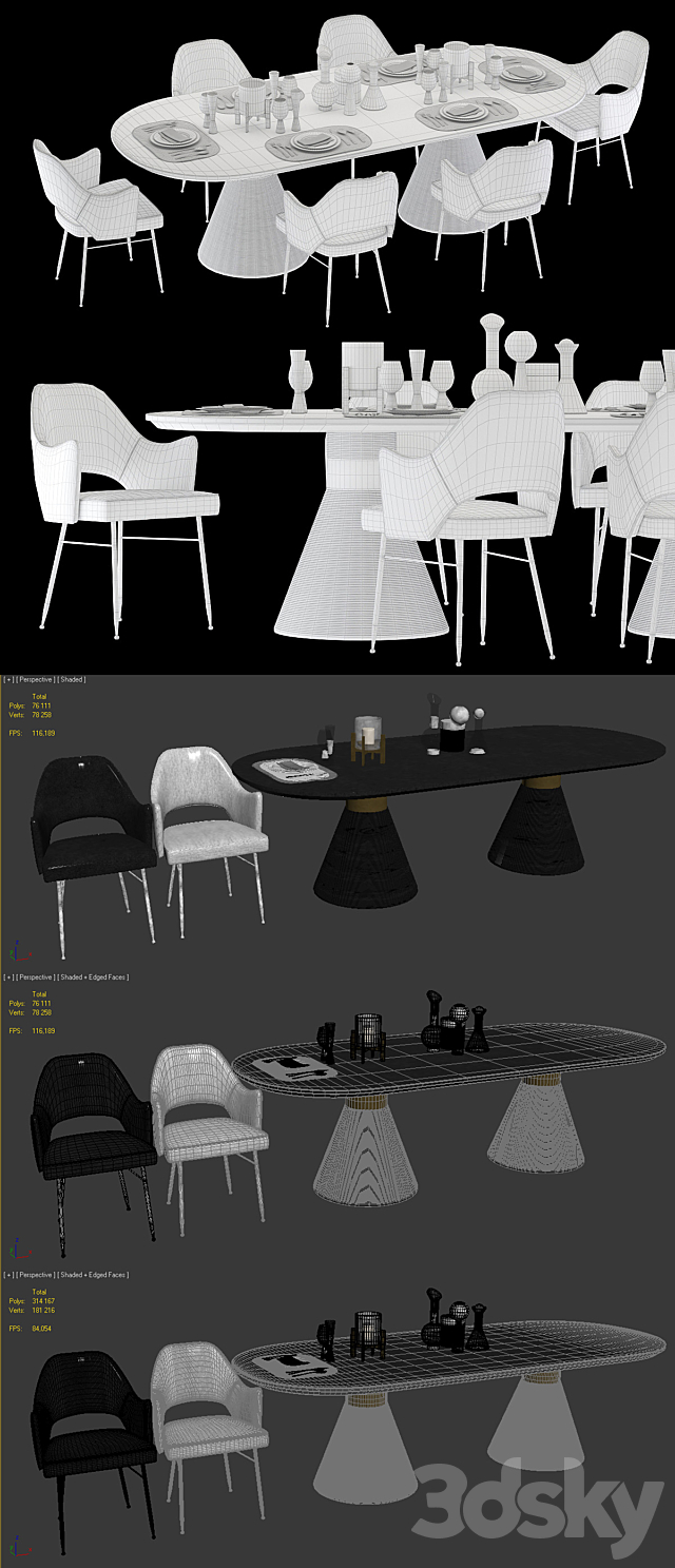 Kelly Wearstler Miramar Table and Rigby Chair 3DSMax File - thumbnail 3