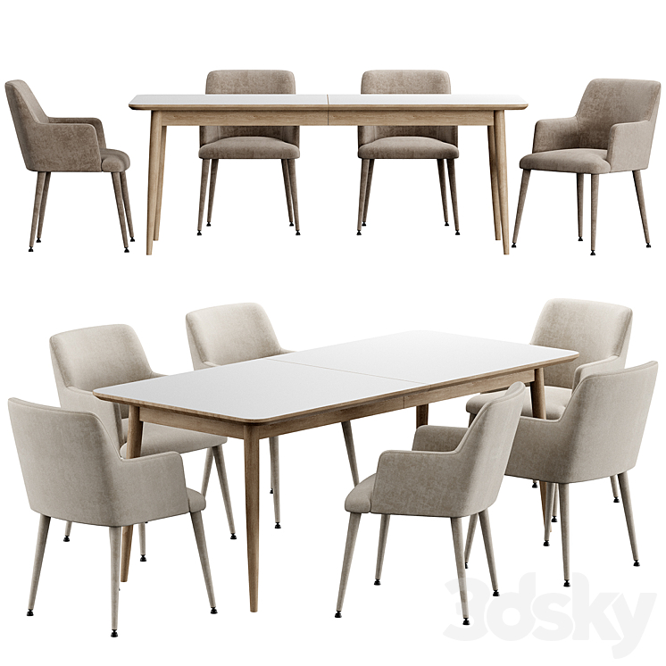 Kemo Konyshev Chair Tate Walnut Extendable Midcentury Dining Table 3DS Max Model - thumbnail 3