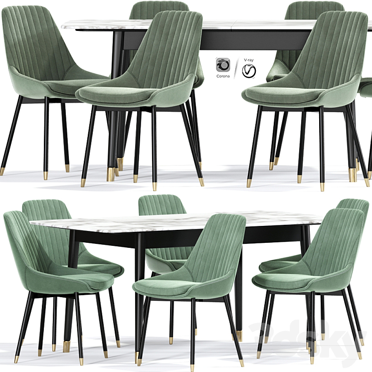 Kendall Upholstered Dining Chair Table 3DS Max - thumbnail 1