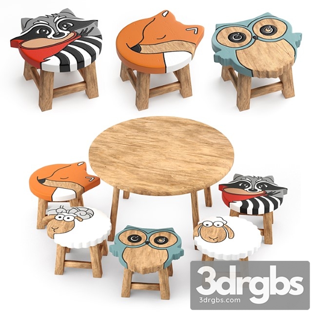 Kids furniture01-animal chairs 2 3dsmax Download - thumbnail 1