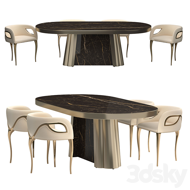 KOKET Dining table and chair 3DS Max Model - thumbnail 2