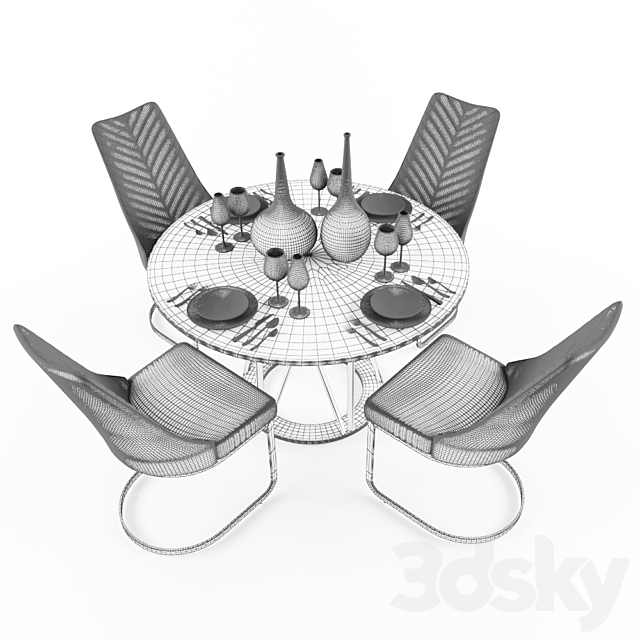 Kyla KD PU Chairs and Rolin KD Round Dining Table 3ds Max - thumbnail 3