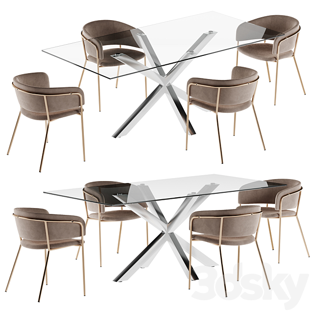 La forma table Arya & Konnie chair dining set 2 3DS Max Model - thumbnail 1