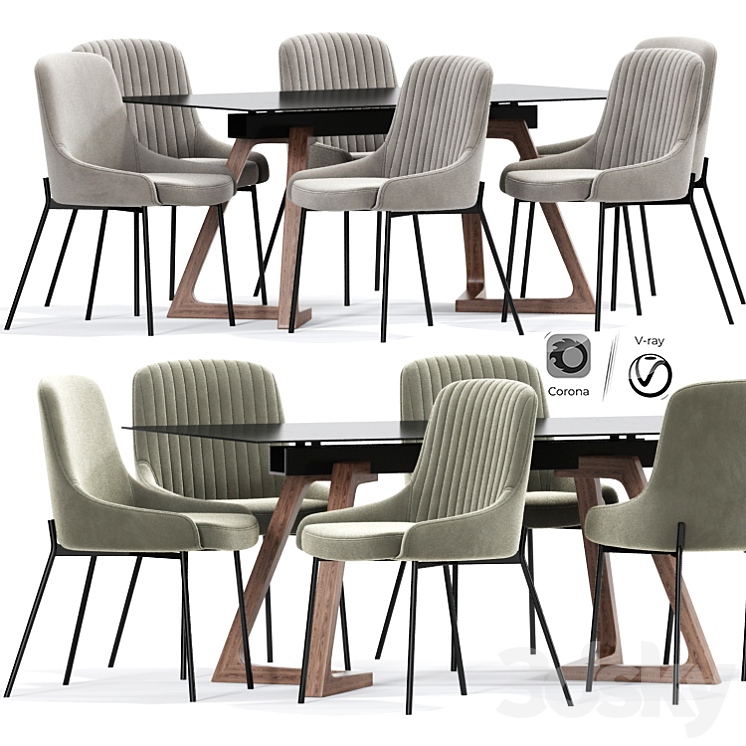 Lainy Upholstered Strip Chair Table 3DS Max - thumbnail 1