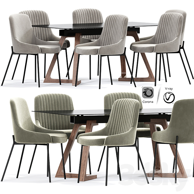 Lainy Upholstered Strip Chair Table 3DSMax File - thumbnail 1