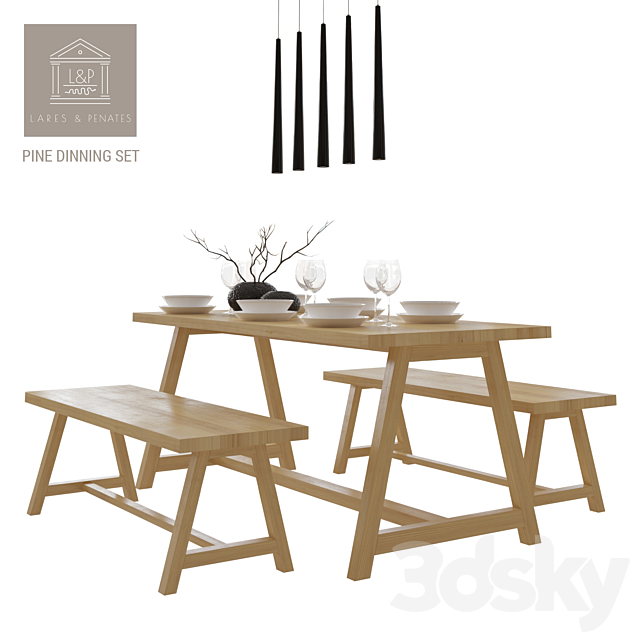 Lares & Penates Pine Dinning Set 3DSMax File - thumbnail 1