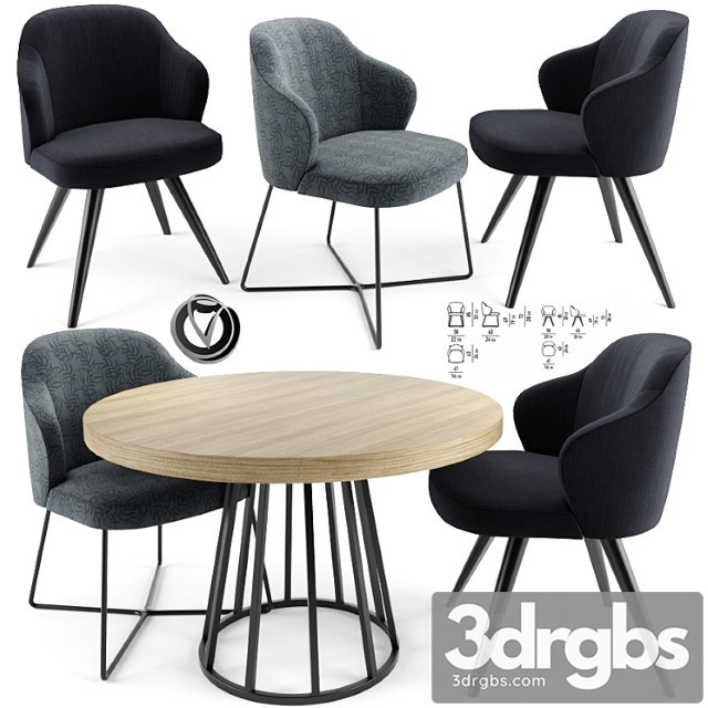 Leslie dining chair with round table 2 3dsmax Download - thumbnail 1