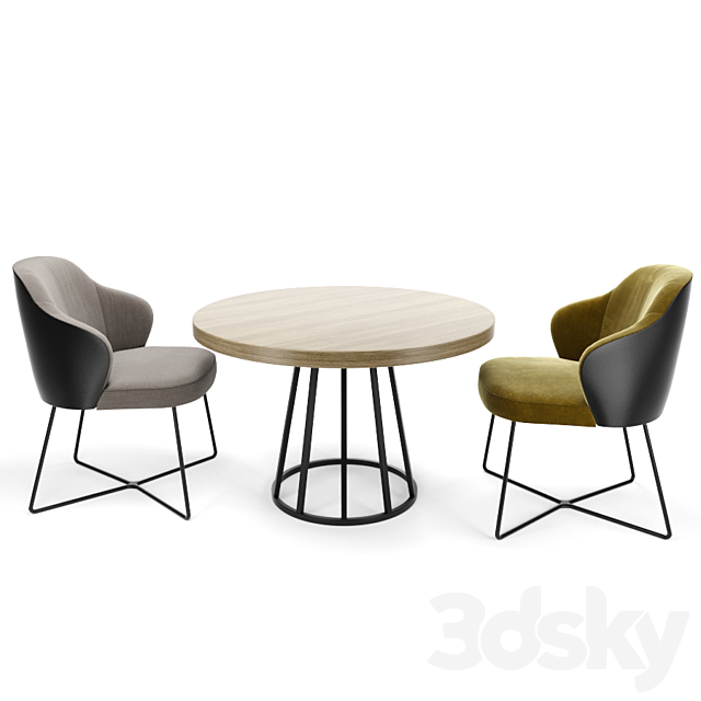 Leslie Dining Little Armchair Sled Base Minotti With Round Table 3DSMax File - thumbnail 2