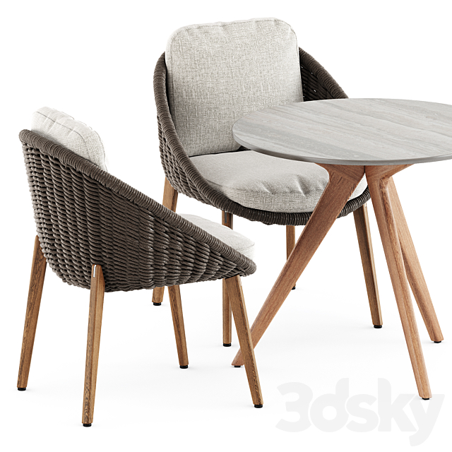 Lido Cord chair by Minotti and Teak nero table CF 100 by Manutti 3DSMax File - thumbnail 2