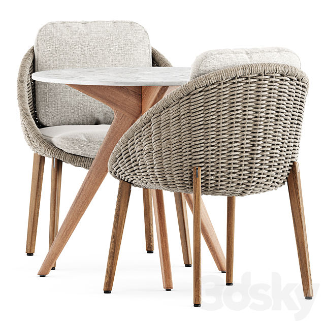 Lido Cord chair by Minotti and Teak nero table CF 100 by Manutti 3DSMax File - thumbnail 3