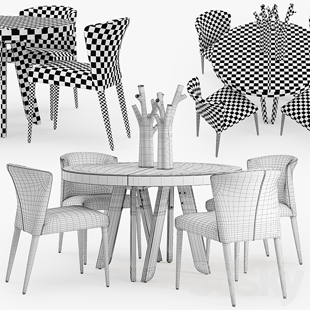 Ligne Roset Satori table Circo chair set 3DSMax File - thumbnail 3