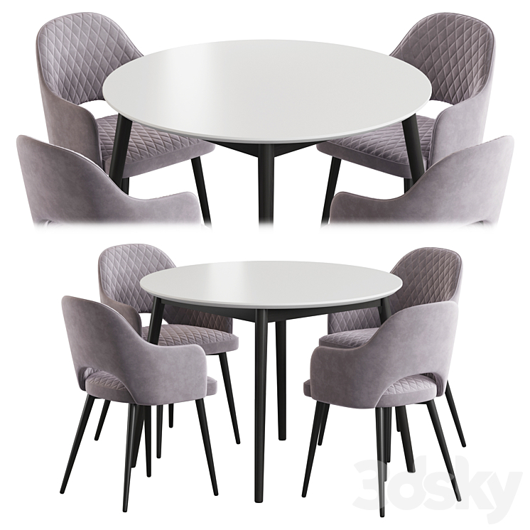 Linda table Leman chair Dining set 3DS Max Model - thumbnail 1