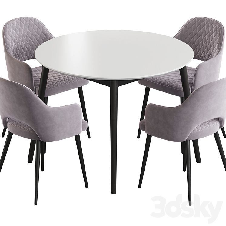 Linda table Leman chair Dining set 3DS Max Model - thumbnail 2