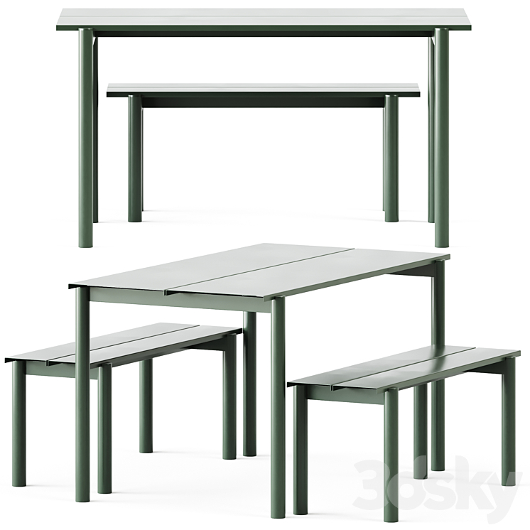 Linear Steel Garden Set L 140cm Table and Bench by Muuto 3DS Max Model - thumbnail 1