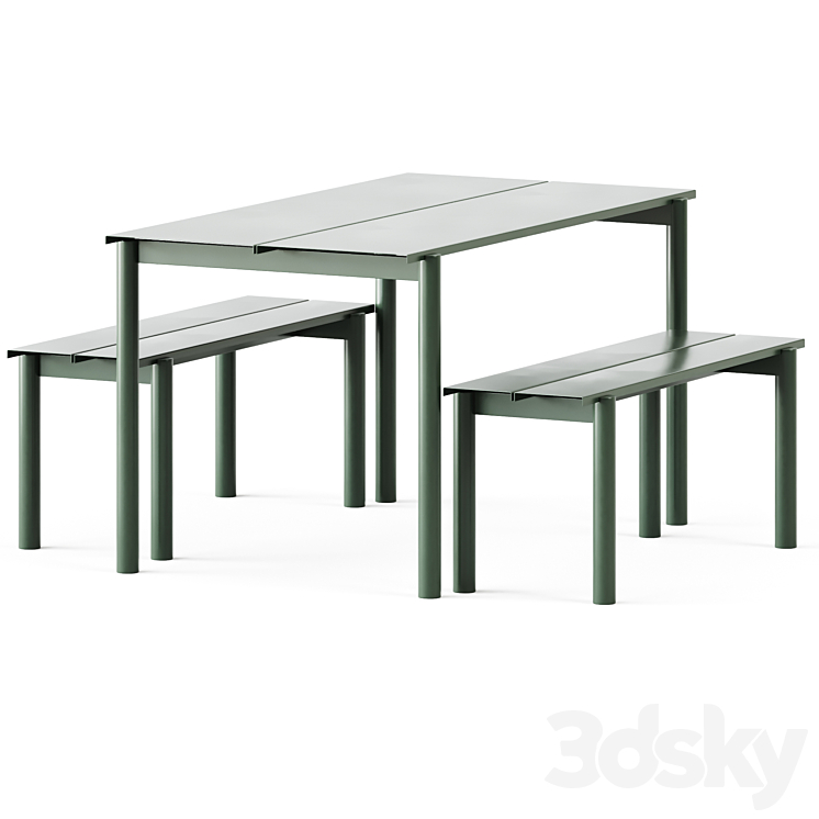 Linear Steel Garden Set L 140cm Table and Bench by Muuto 3DS Max Model - thumbnail 2