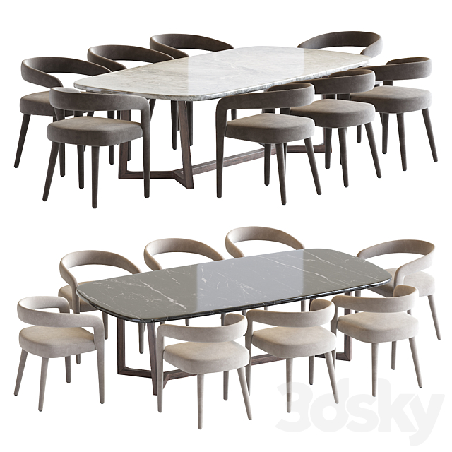 Lisette White Dining Chair and Concorde Table 3DSMax File - thumbnail 1