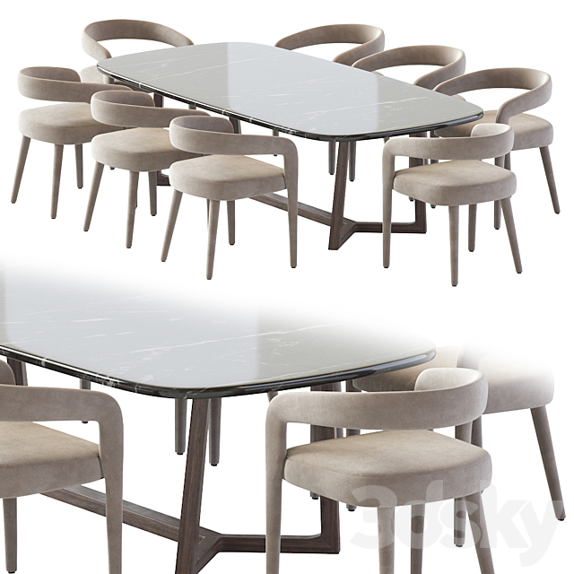 Lisette White Dining Chair and Concorde Table 3DSMax File - thumbnail 3