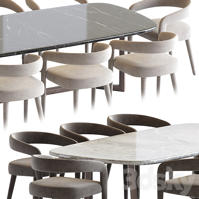 Lisette White Dining Chair and Concorde Table 3DSMax File - thumbnail 4