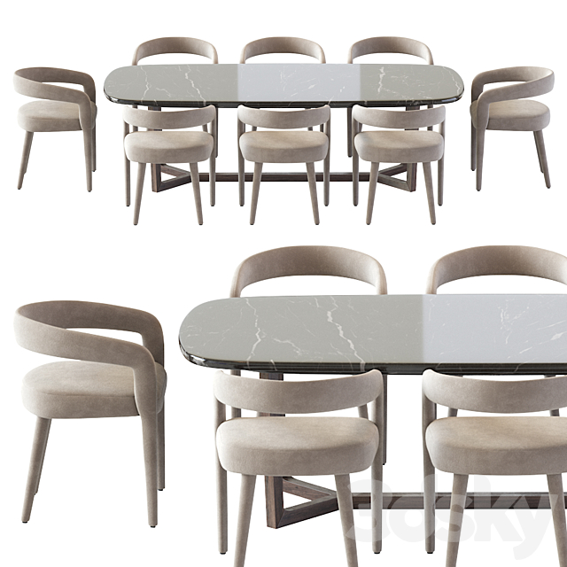 Lisette White Dining Chair and Concorde Table 3DSMax File - thumbnail 5