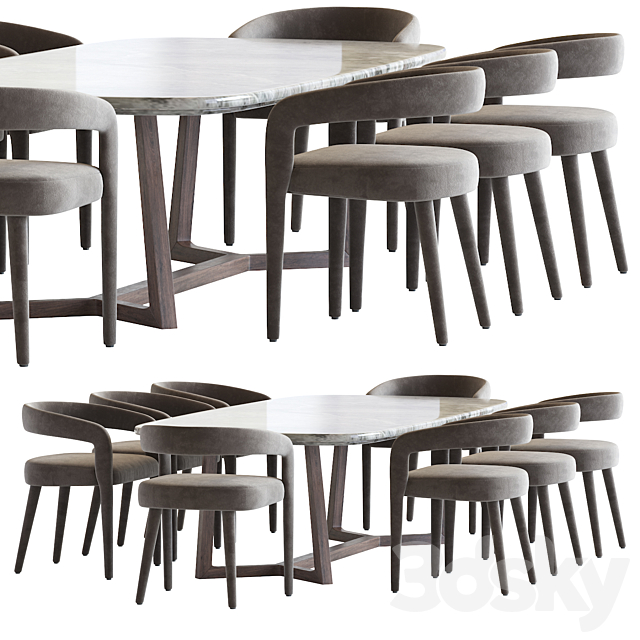 Lisette White Dining Chair and Concorde Table 3DSMax File - thumbnail 6