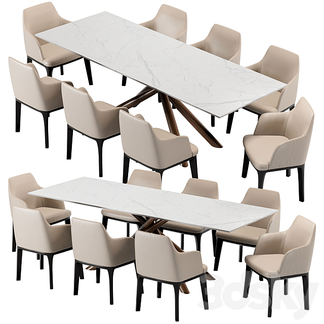 Lois dining chair and Ravenna L table 3DS Max Model - thumbnail 3