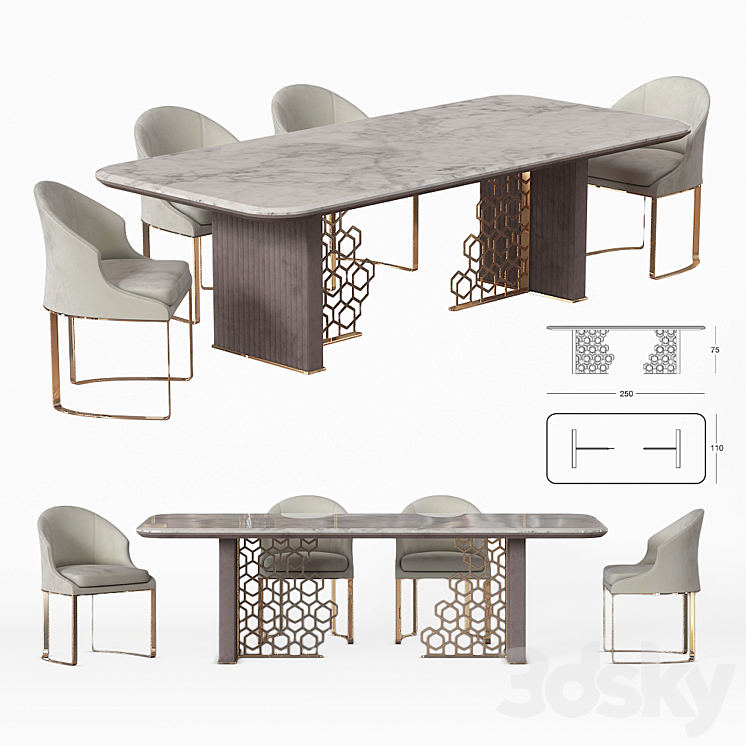 Longhi Excelsior Table and Daphne chair 3DS Max - thumbnail 1