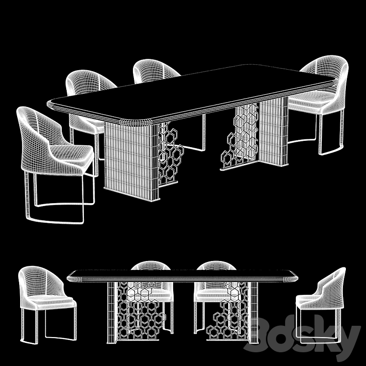 Longhi Excelsior Table and Daphne chair 3DS Max - thumbnail 2