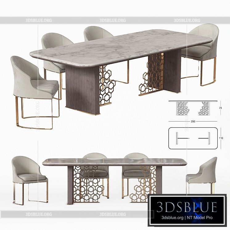 Longhi Excelsior Table and Daphne chair 3DS Max - thumbnail 3