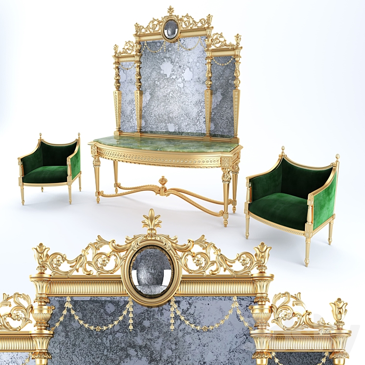 Louis XVI entrance console set 3DS Max - thumbnail 1