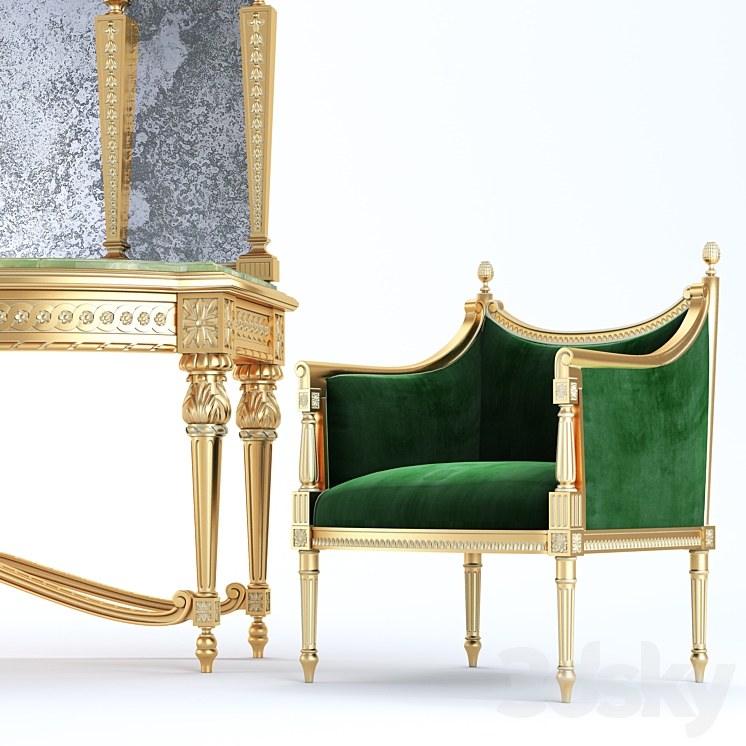 Louis XVI entrance console set 3DS Max - thumbnail 2